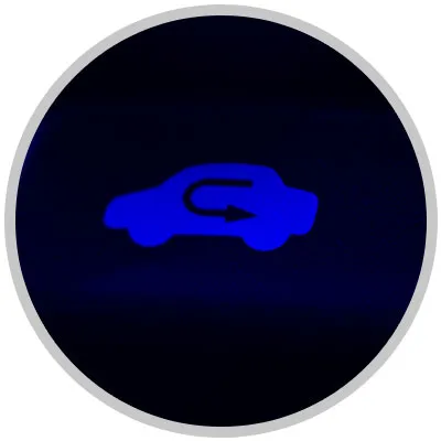 Car dashboard button for recirculating cabin air.