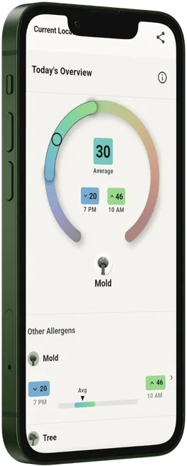 Pollen Wise app showing today's mold overview on a phone